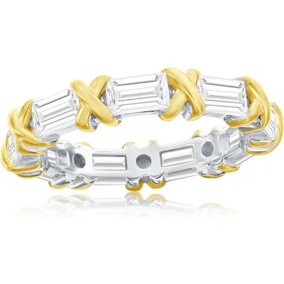 SUZY LEVIAN SUZY LEVIAN TWO-TONE BAGUETTE CUBIC ZIRCONIA X ETERNITY BAND RING