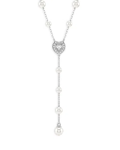 SWAROVSKI ARIANA GRANDE IMITATION PEARL & CRYSTAL HEART Y NECKLACE, 14.875-18.875
