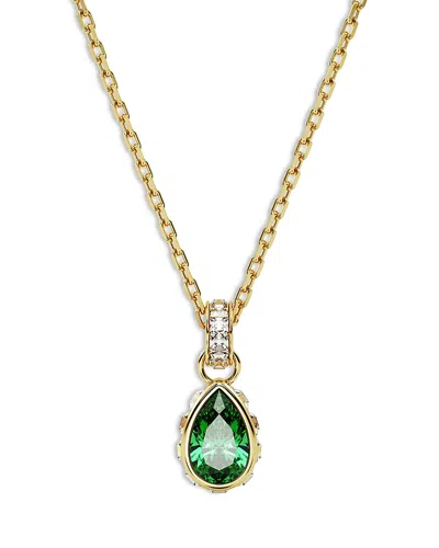 SWAROVSKI CHROMA GREEN PEAR CUT PENDANT NECKLACE IN GOLD TONE, 15-16.5