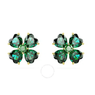 SWAROVSKI SWAROVSKI IDYLLIA PIERCED EARRINGS STUD CLOVER GOLD SHINY GREEN