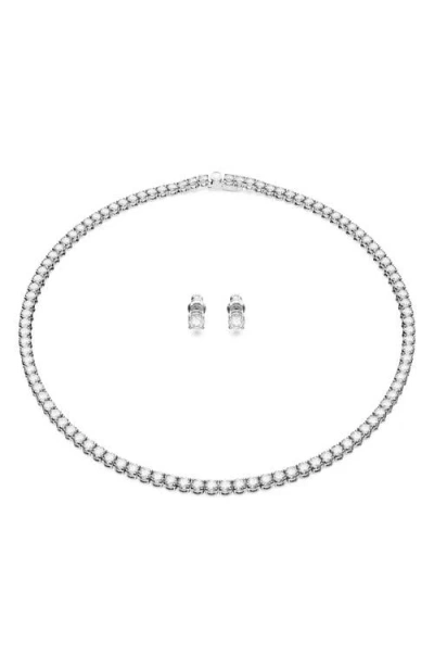 SWAROVSKI SWAROVSKI MATRIX CRYSTAL TENNIS NECKLACE & STUD EARRINGS SET