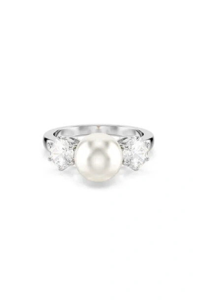 SWAROVSKI MATRIX FAUX PEARL & SWAROVSKI ZIRCONIA COCKTAIL RING