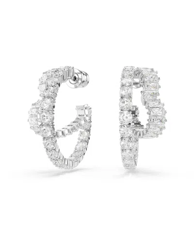 SWAROVSKI MATRIX MIXED CUTS, HEART, WHITE, RHODIUM PLATED HOOP EARRINGS