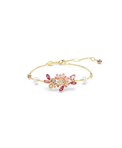 SWAROVSKI MIXED CUTS, FLOWER, PINK, GOLD-TONE GEMA BRACELET