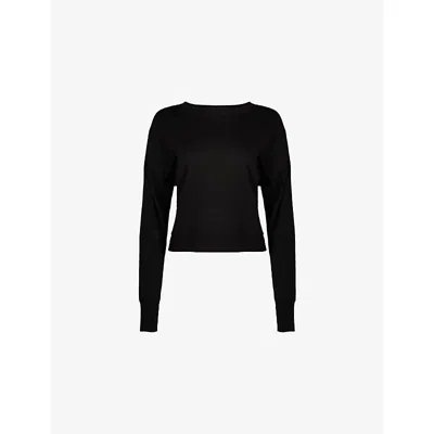 SWEATY BETTY WOMENS BLACK AFTER CLASS CROPPED STRETCH-WOVEN SWEATSHIRT