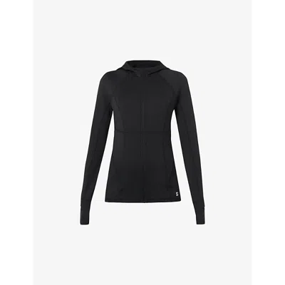 SWEATY BETTY WOMENS BLACK PRO RUN ZIP-UP STRETCH-WOVEN TOP XXL
