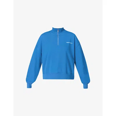 SWEATY BETTY WOMENS TIDAL BLUE REVIVE HALF-ZIP CROPPED STRETCH-JERSEY SWEATSHIRT L/XL