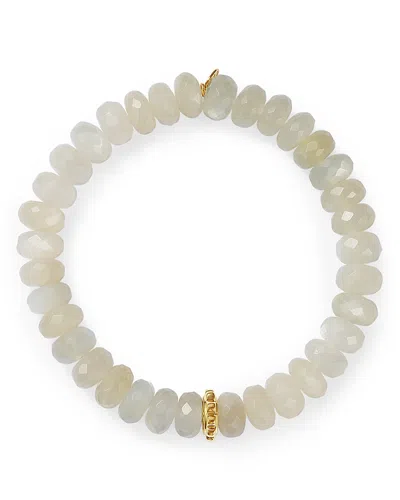 SYDNEY EVAN 14K YELLOW GOLD CHAMPAGNE CHALCEDONY FACETED RONDELLE BEADED STRETCH BRACELET