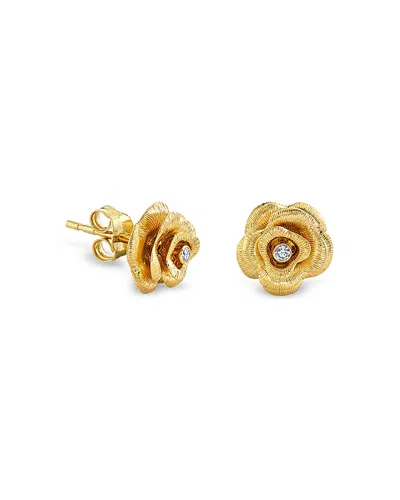 SYDNEY EVAN 14K YELLOW GOLD DIAMOND ROSE STUD EARRINGS