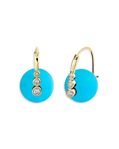 SYDNEY EVAN 14K YELLOW GOLD TURQUOISE & DIAMOND HOOP EARRINGS