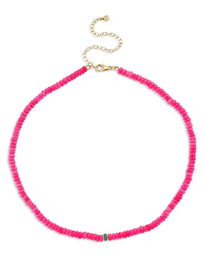 SYDNEY EVAN 14K YELLOW GOLD TURQUOISE BEAD CHARM HOT PINK ETHIOPIAN OPAL BEADED COLLAR NECKLACE, 16.25-17.5