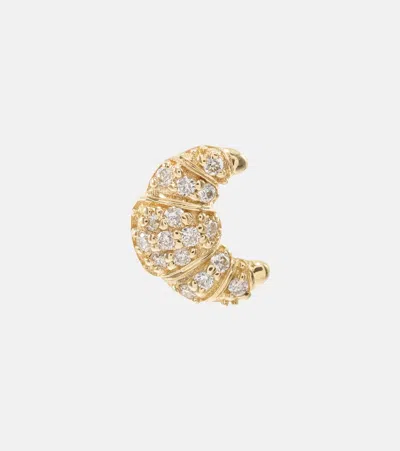 SYDNEY EVAN CROISSANT SMALL 14KT GOLD SINGLE STUD EARRING WITH DIAMONDS