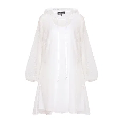 SYLVIA PIECHULLA WOMEN'S APHRODITE WHITE HOLIDAY RESORT MIDI DRESS WITH HOODIE - INCLUSIVE PLUS SIZE - SHORT VERSION