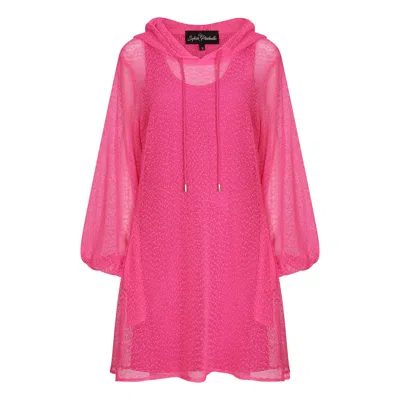 SYLVIA PIECHULLA WOMEN'S APHRODITE HOT PINK HOLIDAY RESORT MIDI DRESS WITH HOODIE - INCLUSIVE PLUS SIZE - SHORT VERSI