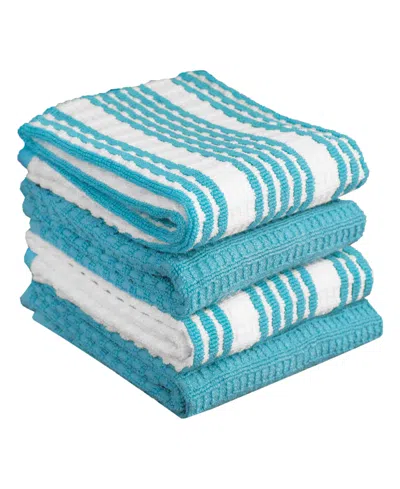 T-FAL SOLID AND STRIPE WAFFLE KITCHEN TOWEL, SET OF 4