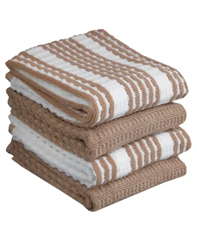 T-FAL SOLID AND STRIPE WAFFLE KITCHEN TOWEL, SET OF 4