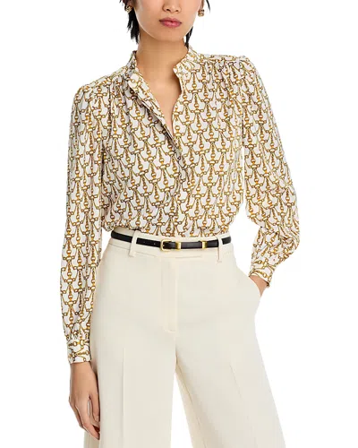 T TAHARI PRINTED HIGH NECK BLOUSE