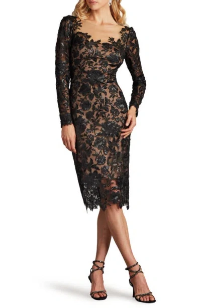 TADASHI SHOJI TADASHI SHOJI EMBROIDED LACE LONG SLEEVE COCKTAIL DRESS