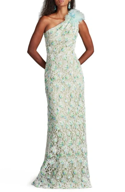 TADASHI SHOJI TADASHI SHOJI EMBROIDERED LACE ONE-SHOULDER GOWN