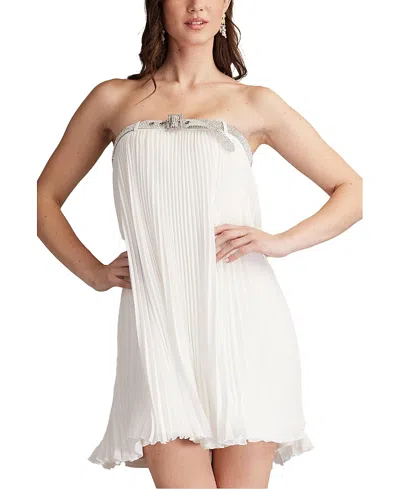 TADASHI SHOJI JEMNY PLEATED CHIFFON TRAPEZE MINI DRESS