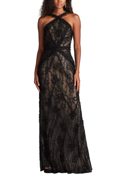 TADASHI SHOJI KAITI EMBROIDERED HALTER GOWN