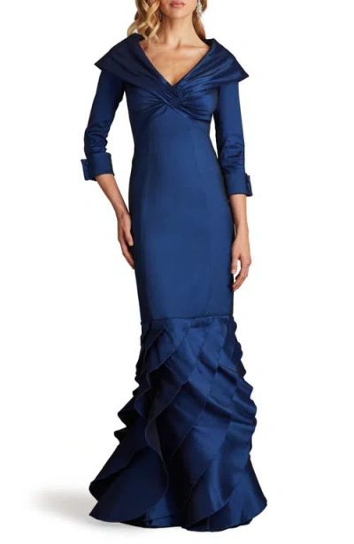 TADASHI SHOJI TADASHI SHOJI RUFFLE DETAIL FIT & FLARE TAFFETA GOWN