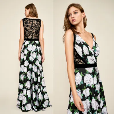 TADASHI SHOJI TADAHI SHOJI NEOPRENE ALINE FLORAL PRINT GOWN SLEEVELESS LONG DRESS