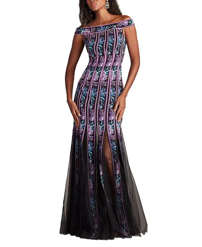 TADASHI SHOJI WESTON FLORAL RIBBON AND TULLE GOWN