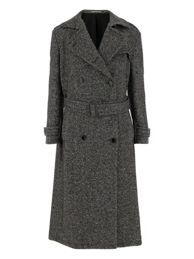 TAGLIATORE HERRINGBONE BELTED TRENCH COAT