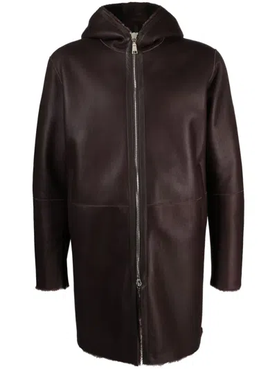 TAGLIATORE WILSON HOODED LEATHER COAT