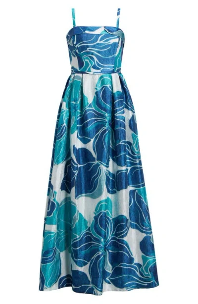 TAHARI ASL TAHARI ASL FLORAL CRINKLED SATIN GOWN