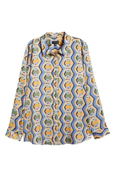TAHARI ASL TAHARI ASL GEO PRINT SATIN BUTTON-UP SHIRT