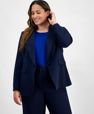 TAHARI ASL PLUS SIZE SINGLE-BUTTON CREPE BLAZER