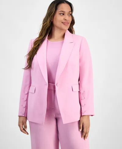 TAHARI ASL PLUS SIZE SINGLE-BUTTON CREPE BLAZER