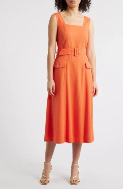 TAHARI ASL TAHARI ASL SLEEVELESS BELTED MIDI DRESS