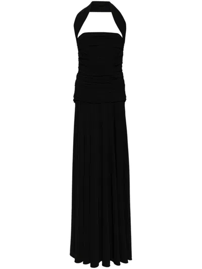 TALBOT RUNHOF GATHERED HALTERNECK MAXI DRESS