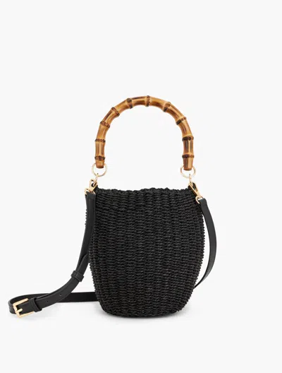 TALBOTS BAMBOO HANDLE STRAW BUCKET BAG - BLACK - 001 TALBOTS