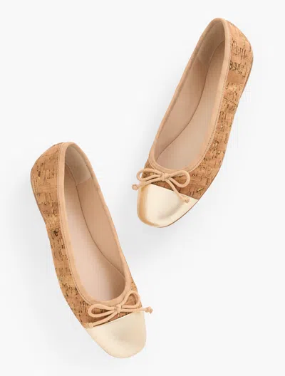 TALBOTS BLAINE SOFT SOLE CORK BALLET FLATS - NATURAL/GOLD - 9 1/2 M TALBOTS