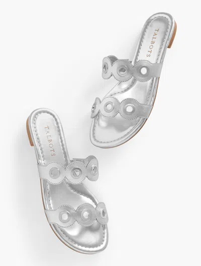 TALBOTS CAMY EYELET NAPPA METALLIC SLIDE SANDALS - SILVER - 11M TALBOTS
