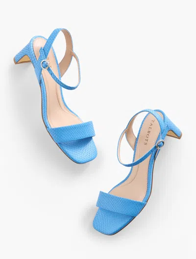 TALBOTS CAYDEN EMBOSSED BLOCK HEEL SANDALS - LAKESIDE BLUE - 10 1/2 M TALBOTS