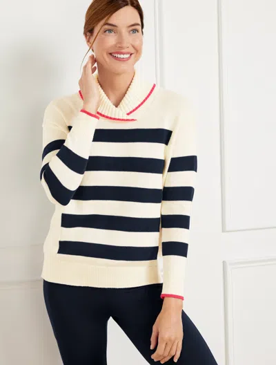 TALBOTS PLUS SIZE - COOLMAXÂ® STRIPED SHAWL COLLAR SWEATER - IVORY/INDIGO - 2X TALBOTS