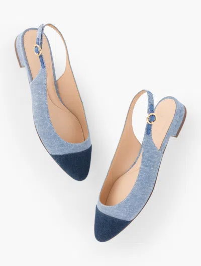 TALBOTS EDISON CHAMBRAY SLINGBACK FLATS - BLUE/DARK DENIM - 6 1/2 M - 100% COTTON TALBOTS