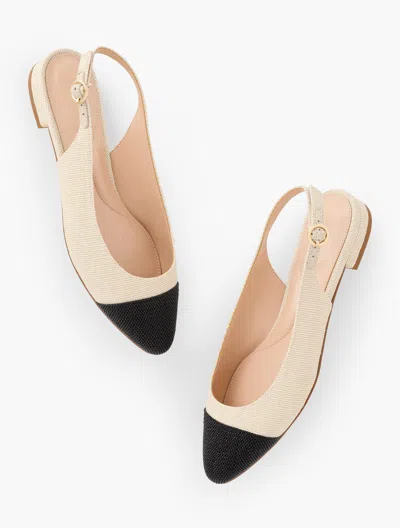 TALBOTS EDISON WOVEN STRAW SLINGBACK FLATS - IVORY/BLACK - 10 1/2 M TALBOTS