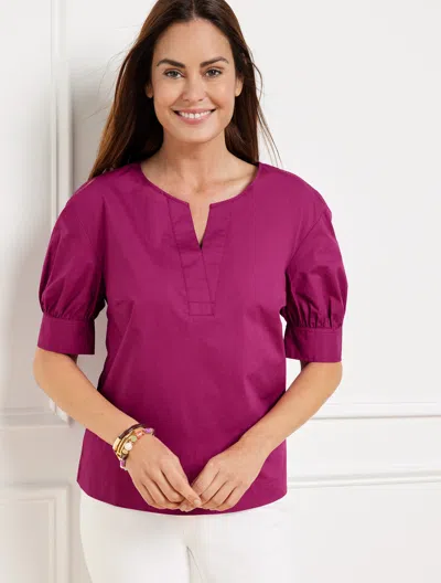 TALBOTS MISSES - ELBOW SLEEVE POPLIN POPOVER SHIRT - PLUMROSE - LARGE - 100% COTTON TALBOTS