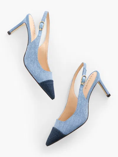 TALBOTS ELENA DENIM SLINGBACK PUMPS - BLUE/DARK - 11M - 100% COTTON TALBOTS