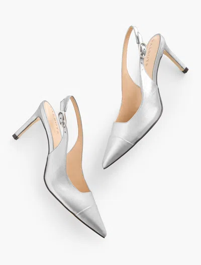 TALBOTS ELENA NAPPA METALLIC SLINGBACK PUMPS - SILVER - 9M TALBOTS