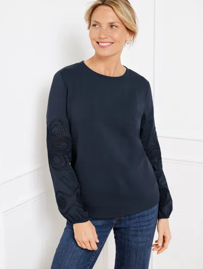 TALBOTS PETITE - EMBROIDERED CREWNECK SWEATSHIRT - BLUE - 2XS TALBOTS