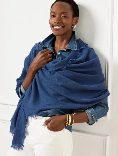 TALBOTS FRINGE WOOL WRAP - NAVY BLUE DUSK - 001 TALBOTS