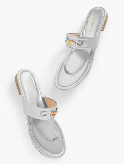 TALBOTS GIA BAMBOO METALLIC THONG SANDALS - SILVER - 11M TALBOTS