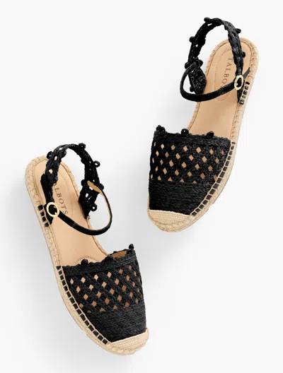 TALBOTS IZZY ANKLE STRAP RAFFIA ESPADRILLE FLATS - BLACK - 11M TALBOTS